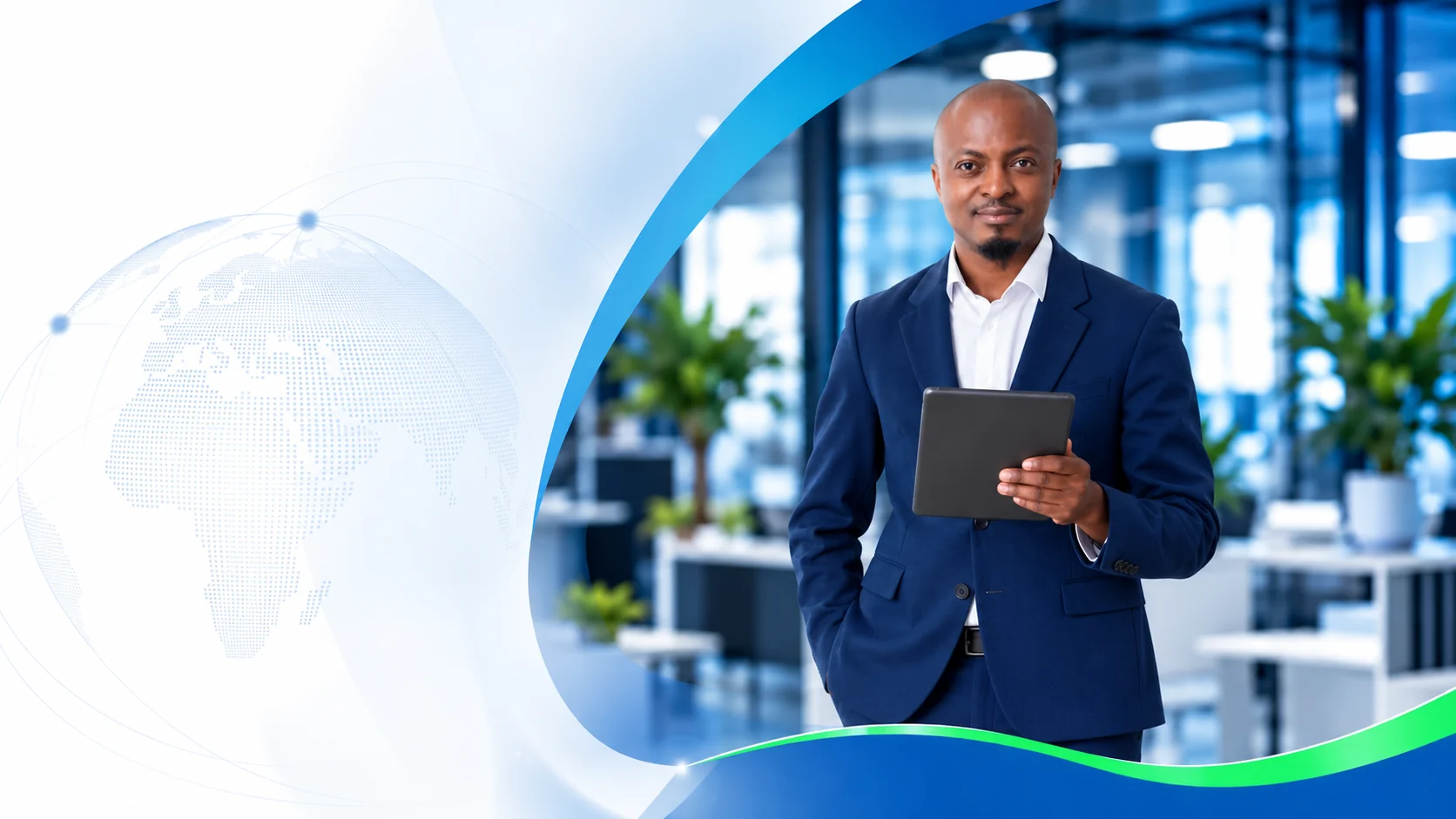 Cadre tenant une tablette dans un bureau moderne